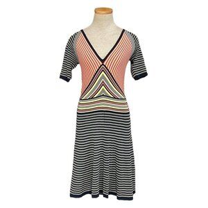 Trina Turk Sweater Dress Short Sleeve Striped Blue Orange Size Small S